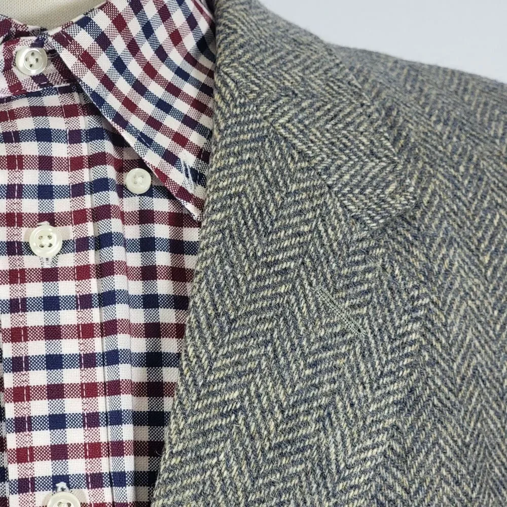 VTG Austin Manor Men's Tweed Sport Coat Blazer Two Button Gray‎ Herringbone 46L